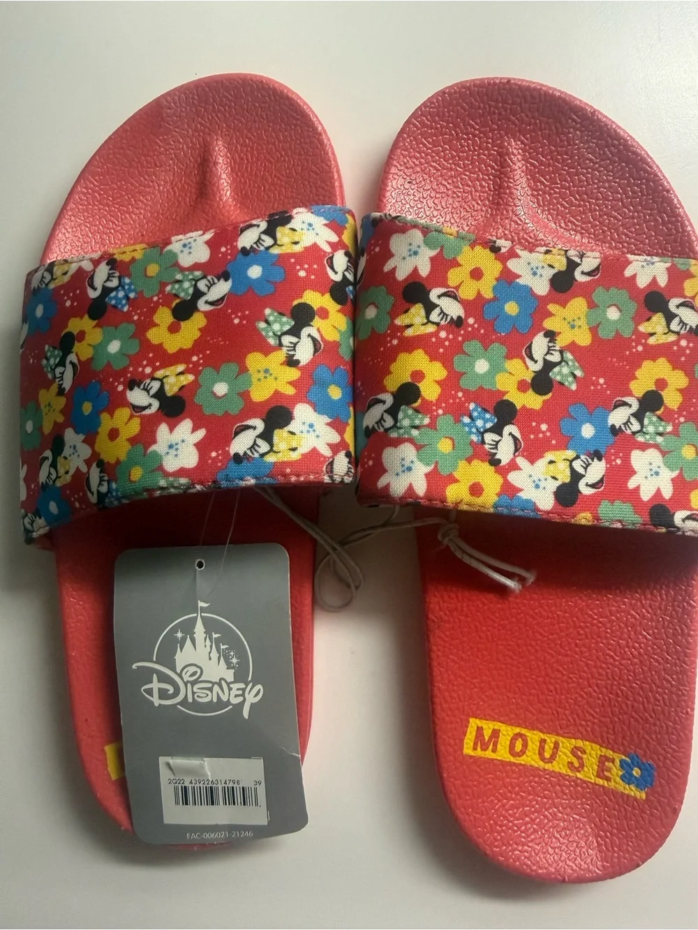 Disney Red Floral Minnie Mouse Slide Sandals